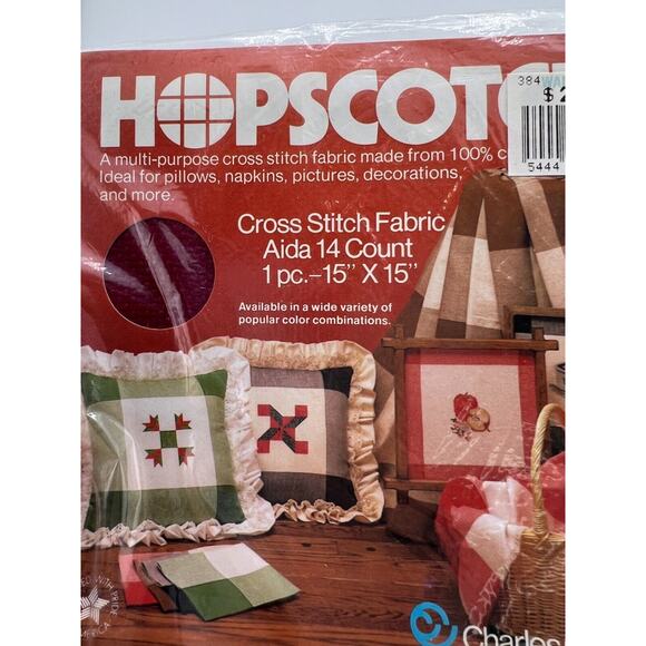 NEW Hopscotch Cross Stitch Fabric Aida 14 Count 15” x 15” Brown Ivory Plaid - Picture 3 of 6